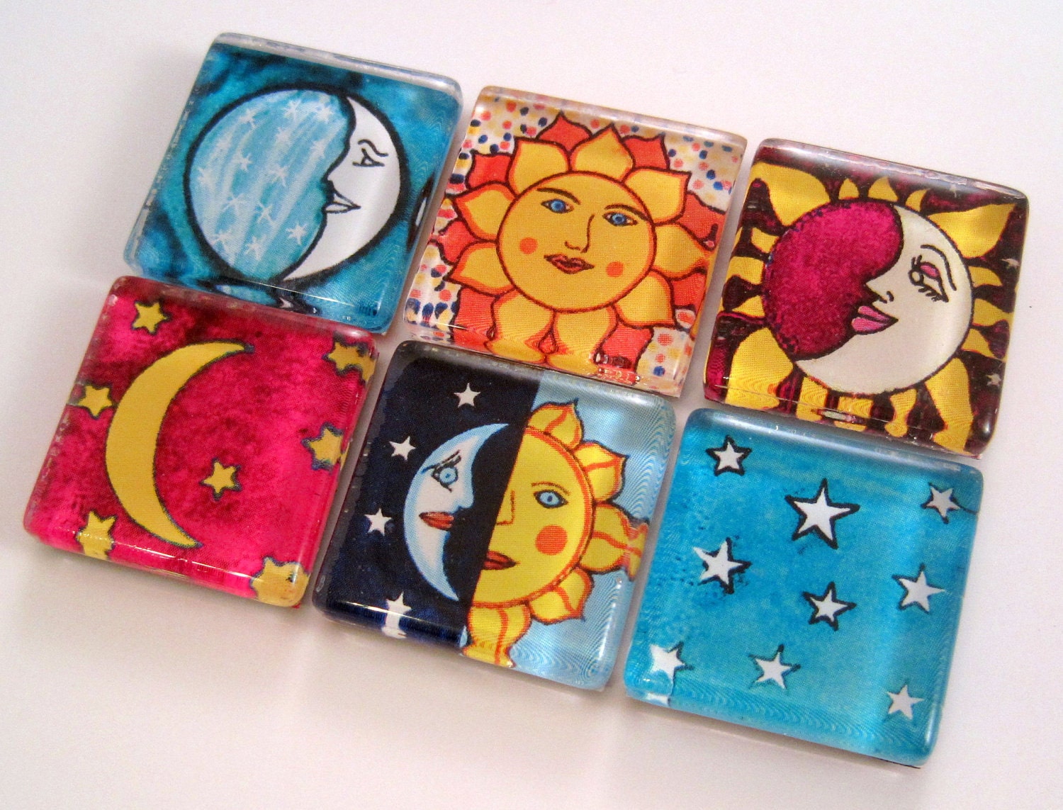 Magnets - Celestial - Set of Six 1 Inch Square Strong Magnets