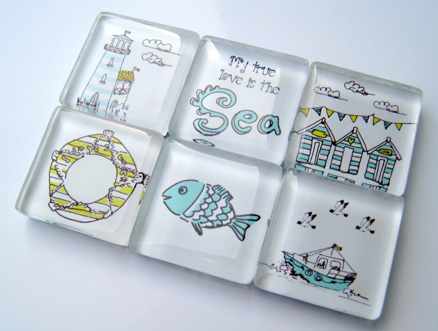 Magnets - My True Love is the Sea - Set of Six 1 Inch Square Strong Magnets