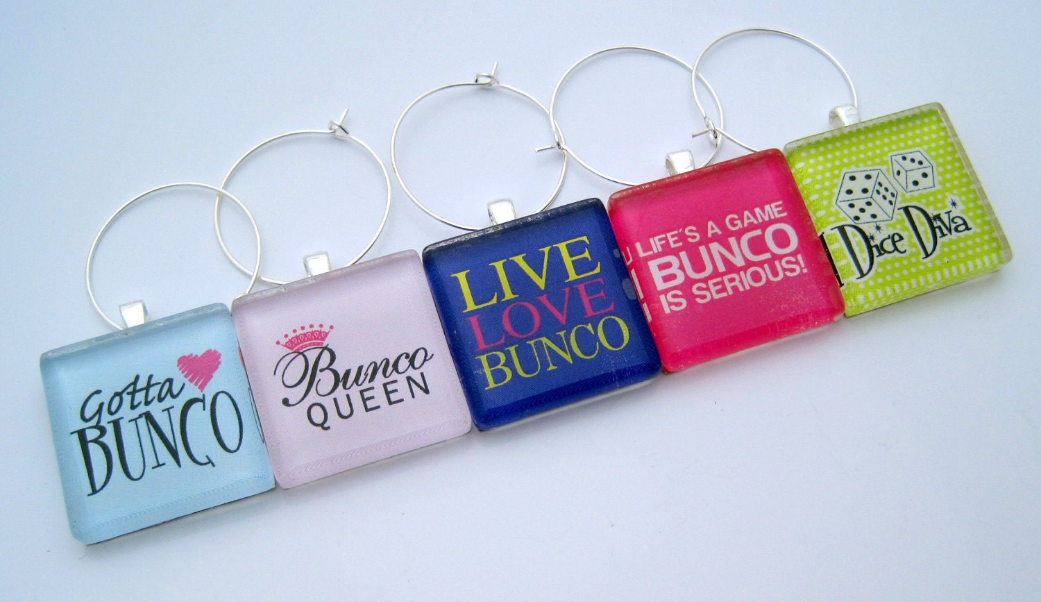 Bunco Wine Charms - Set of Five Glass Wine Charms