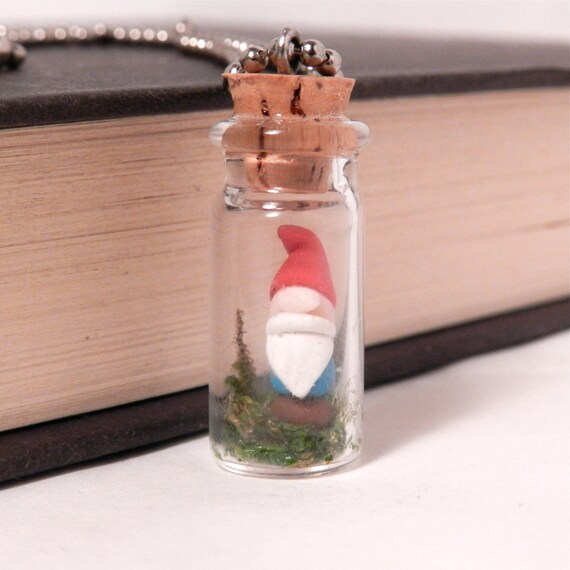 Tiny Terrarium with Gnicholas the Garden Gnome Necklace