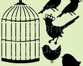 Shabby Chic French Birds with Birdcage Reusable Stencil - for fabric, wood, paper, canvas, walls - 8x8
