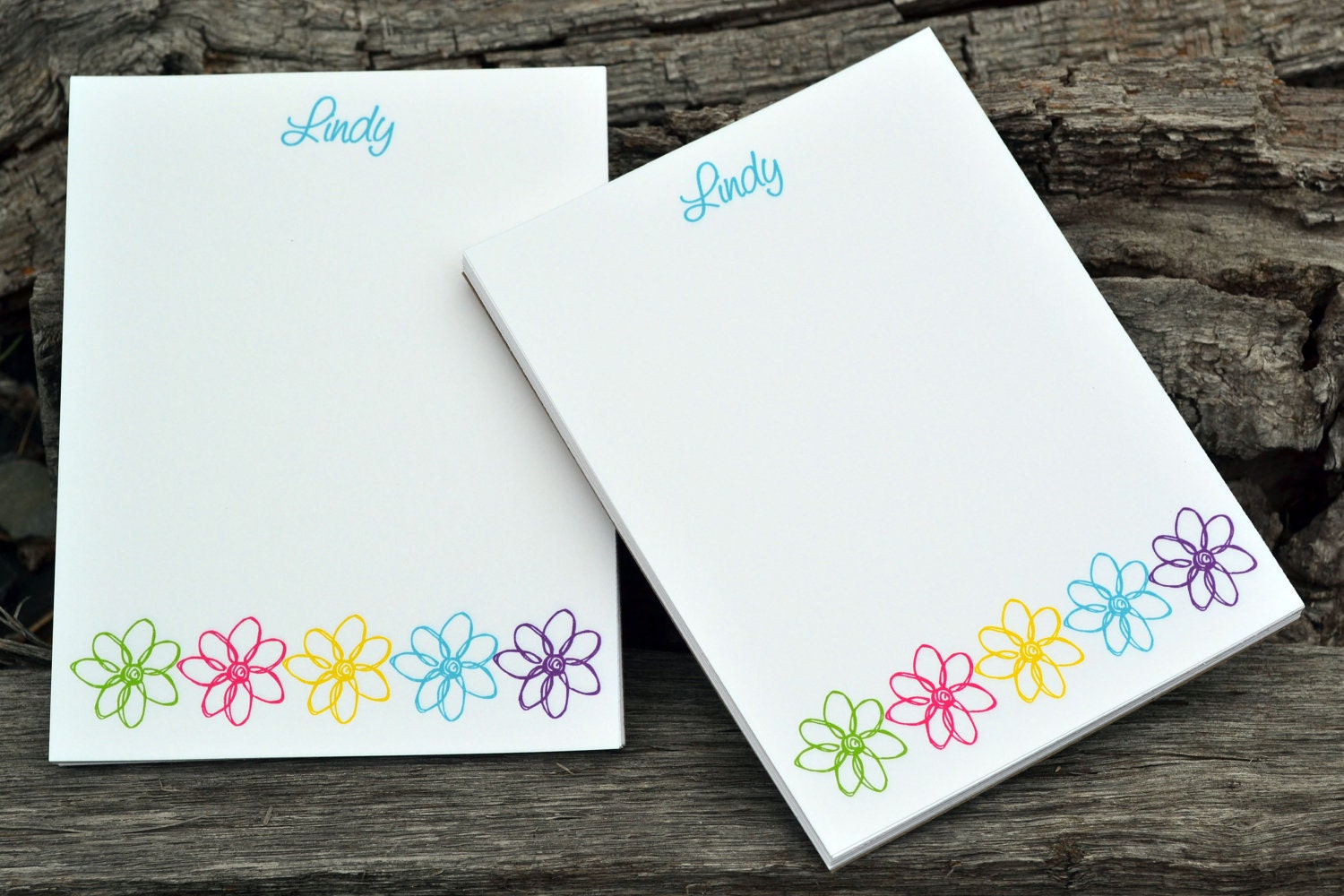 Personalized Note Pads Set of 2 Doodle Flowers Design
