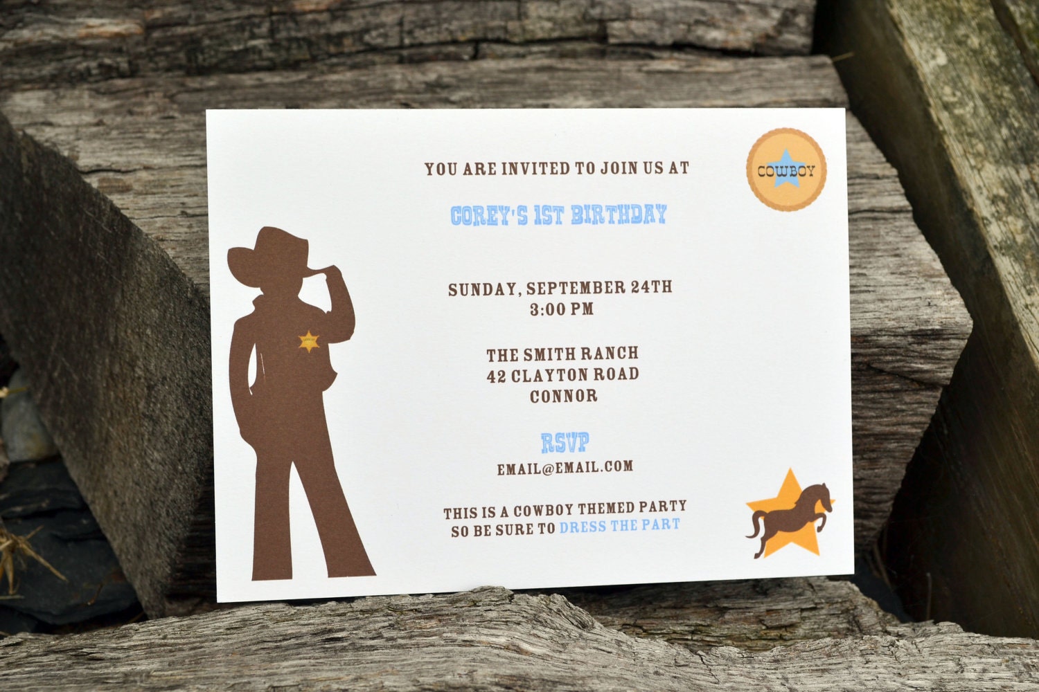 Kids Cowboy Birthday Party Invitation Personalized Set of 20
