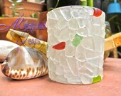 Sea Glass Candle Holder, Tropical Christmas Decoration, Hawaiian Beach Cottage Decor from Oahu