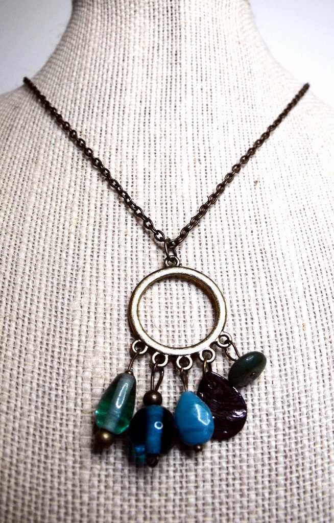 Maritime Necklace--Aventurine, Czech Pressed Glass Beads, Mother of Pearl, Teal, Aqua, Beachy