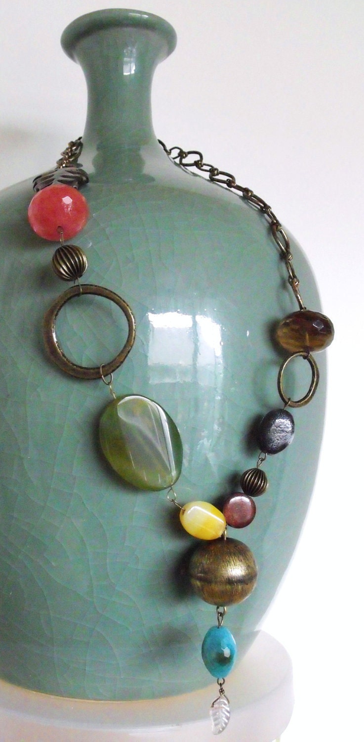 Rock Candy Necklace--Mixed Gemstones, Foiled Glass, Multicolored Beads, Chunky