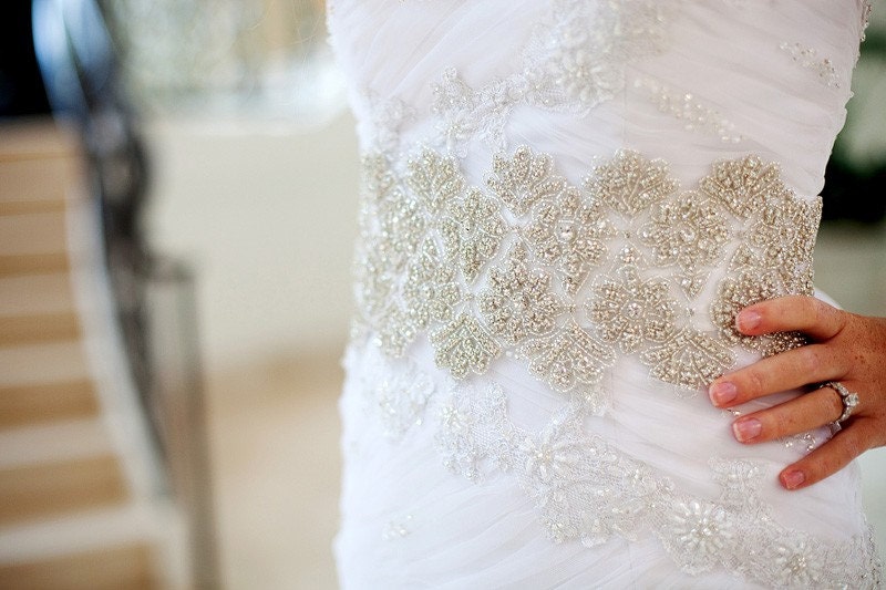 Swarovski Crystal Bridal Belt Sash - Kelli Crystal Beaded Wedding Gown Sash or Belt