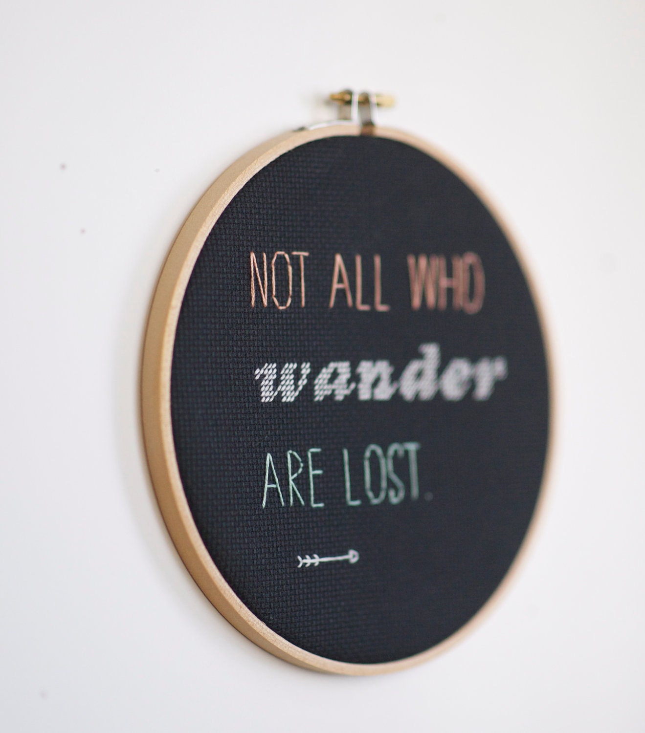 Not All Who Wander Are Lost Black Wall Hanging Cross Stitch Embroidery Gift RugglesMade