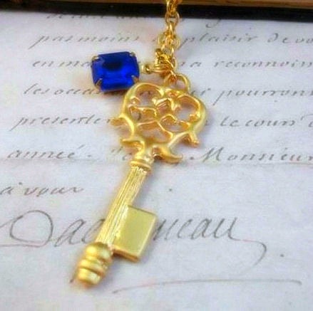 Skeleton Key Necklace Gold Pendant Necklace Steampunk Jewelry Gothic Jewelry