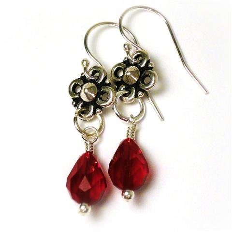 Red Teardrop Earrings Scarlet Red Earrings Sterling Silver Red Ruby Earrings Red Jewelry - Red Dangle Earrings