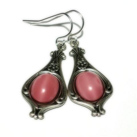 Rose Pink Earrings, Pink Silver Floral Filigree Earrings, Victorian Earrings, Pearl Pink Earrings, Dangle Earrings - Blushing