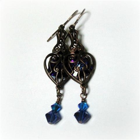 Victorian Earrings Sapphire Blue Crystal Earrings Dangle Earrings Victorian Jewelry Nickel Free Royal Blue Earrings