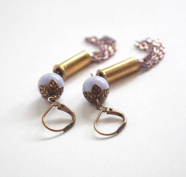 Pale Lavender Lucite  Earrings with Lilac Chain Tassel - Free Shipping