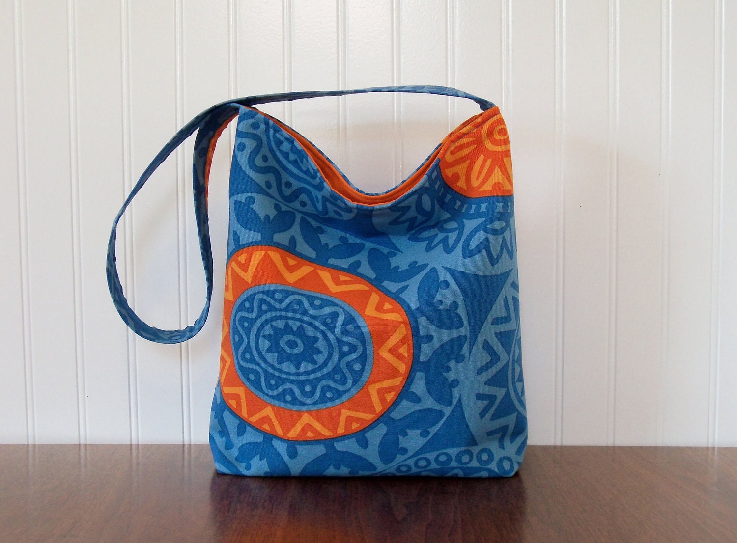 SALE - was 41 now 37 - Slouch Purse - IKEA Fabric Orange Circles