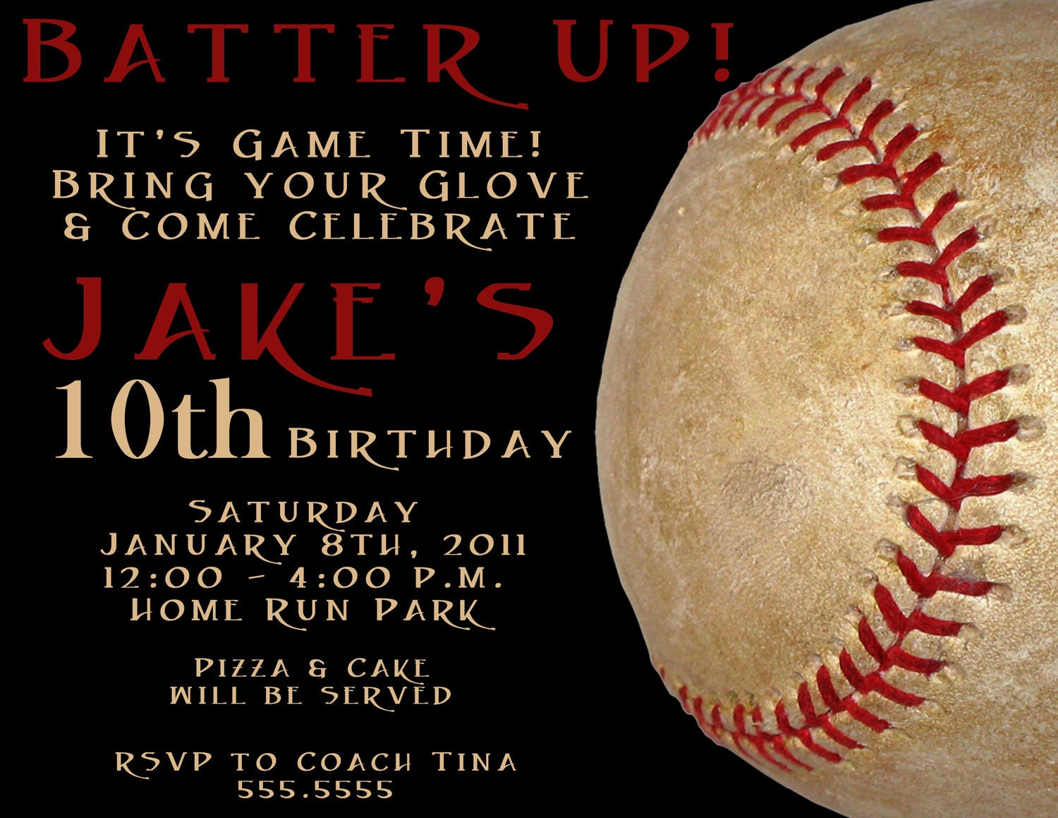 Black & Red Baseball Digital Birthday Invitation