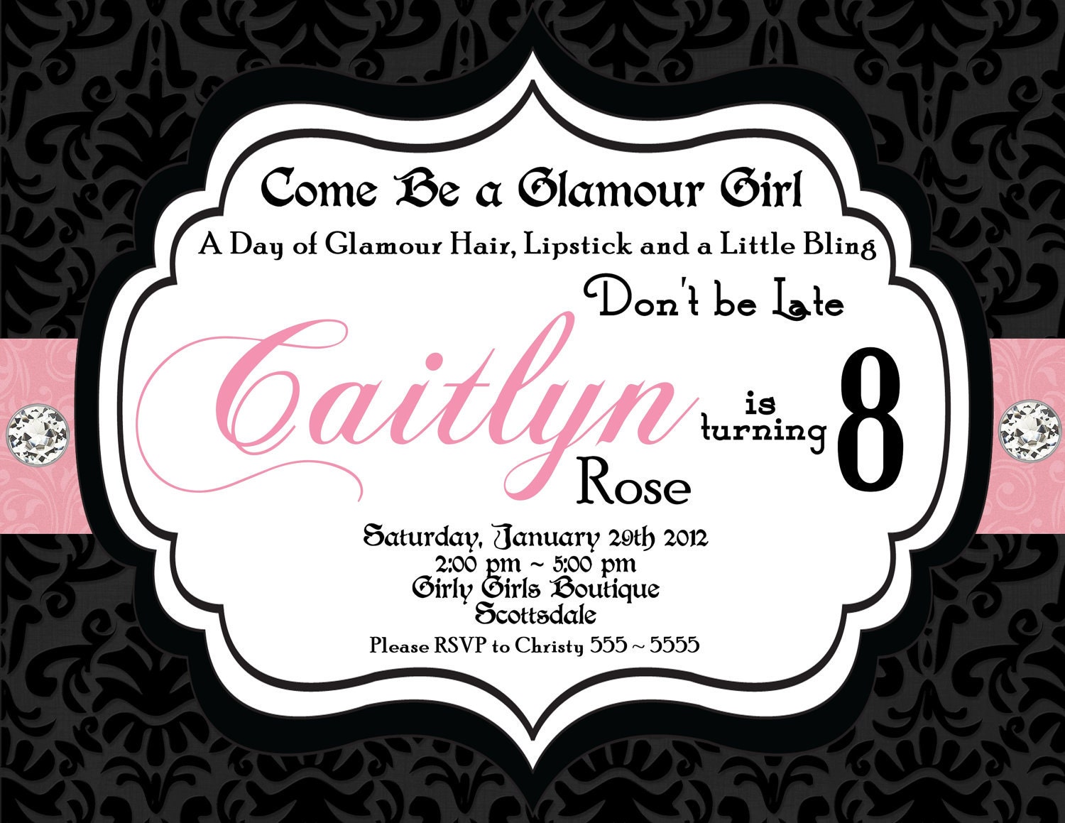 Girl's Black & Pink Digital Birthday Invitation