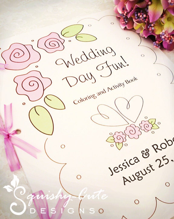 Wedding Coloring Book Set (Book and Crayon Box Cover) - Kids wedding favors - Printable PDF & Personalized - Full Sheet Book