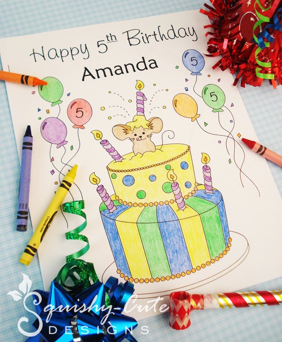 Birthday Coloring Book - Kids Party Favors - Girls / Boys Party Favors - Personalized & Printable (PDF) Mouse Activity Book - Full Sheet