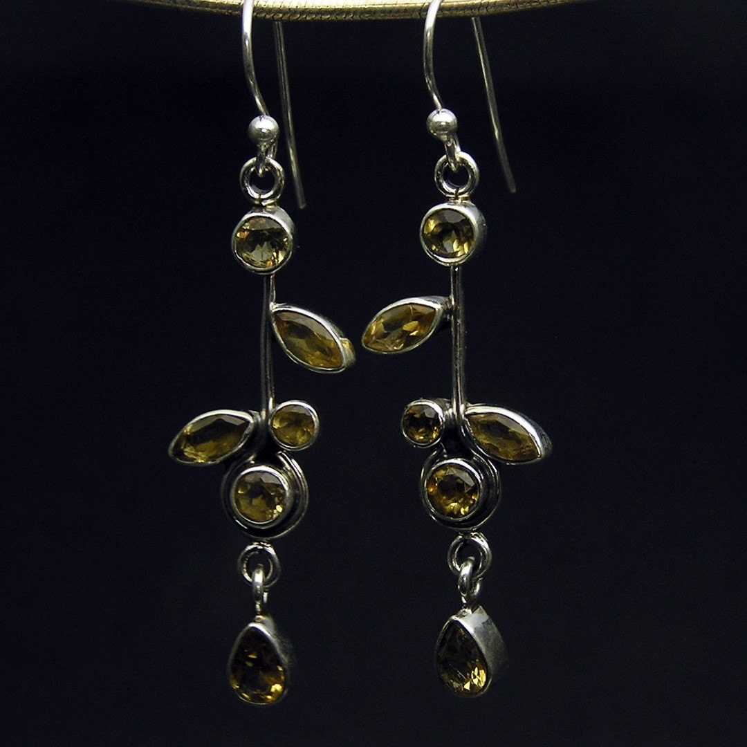 Yellow Citrine  Genuine 925 Sterling Silver Artisan  Handmade  Bridal Bridesmaid Wedding Gift Unique Earrings Jewelry Golden with Gemstones