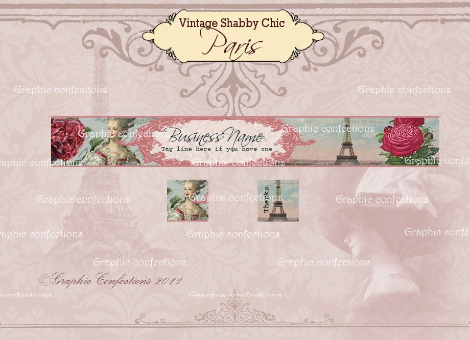 Vintage Shabby Chic Paris Etsy Banner Set