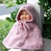 Knit baby poncho with hood in pink 6-9 months made of wool.  Ready to ship.Handmade in Colorado