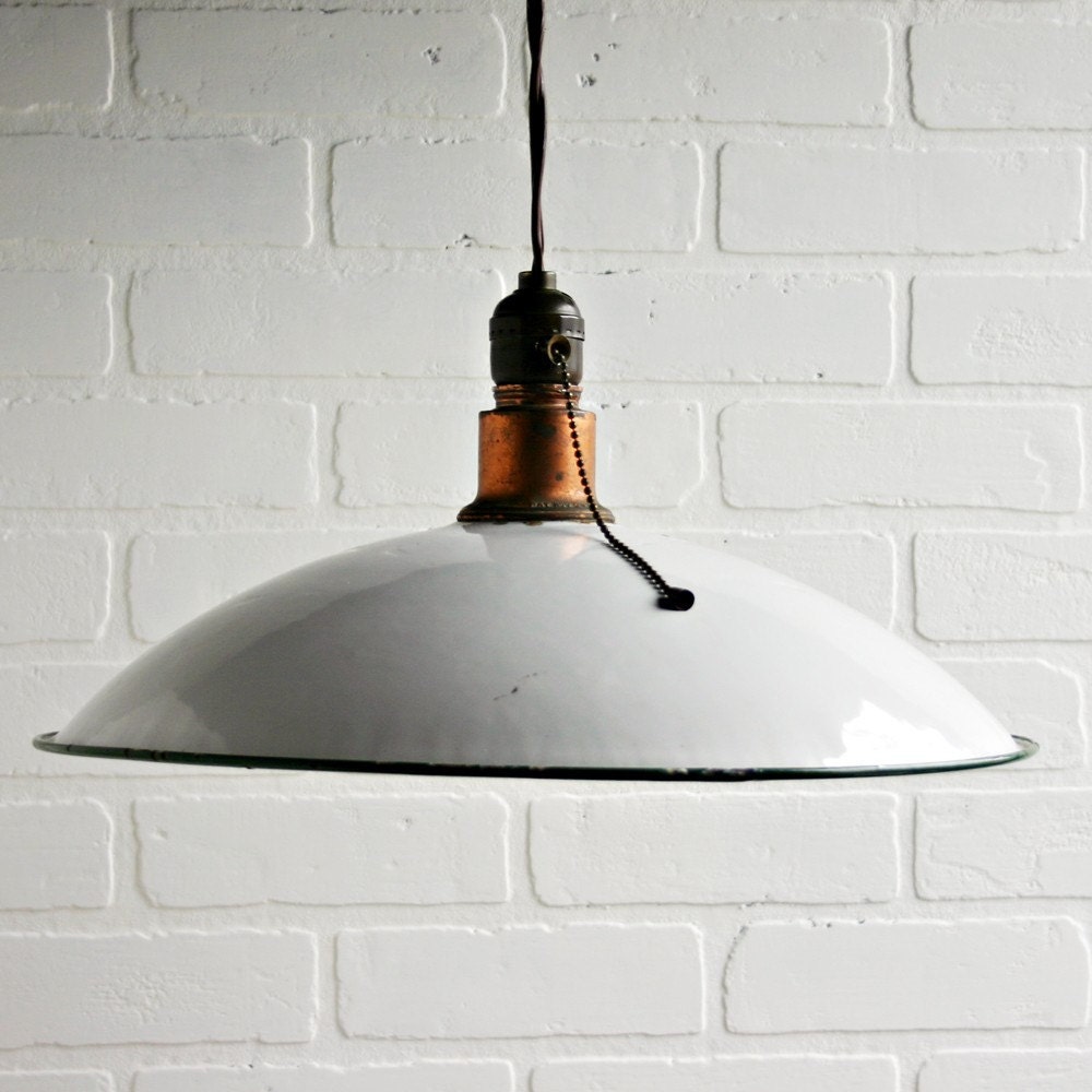 Vintage Enamel Industrial Light Fixture