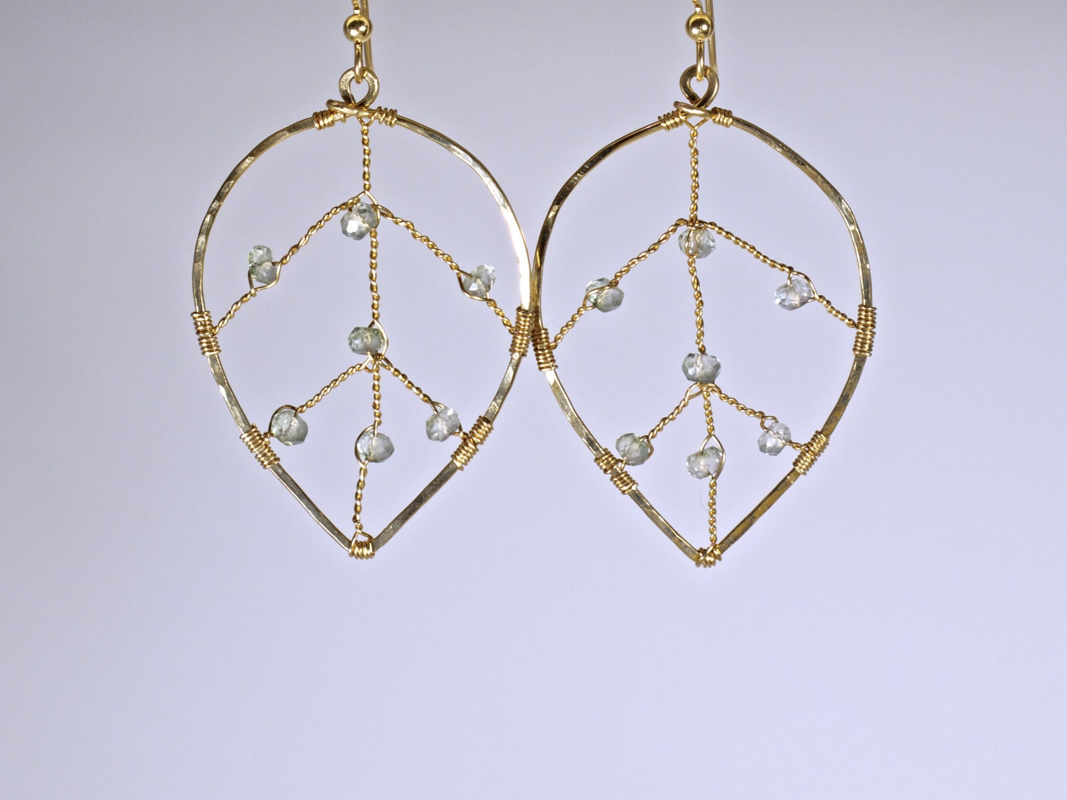 14 Karat Gold Filled Green Amethyst Leaf Hoops