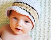 Henry Visor Beanie - Light Blue with Brown, Mint Green and Beige Stripes