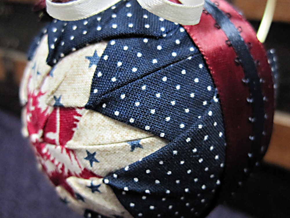 Large Primitive Ornament Patriotic or Christmas Quilted Ornament Ball