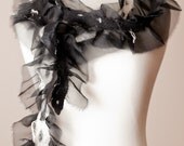 Black and White Nuno Felted Merino and Silk Ruffled Scarf - Women's Fashion Accessories - Women's Clothing
