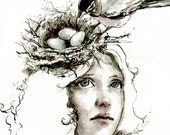 BECOMING -- signed (8x10)  Print of an Original Ink and watercolor Painting -- PalePreoccupation
