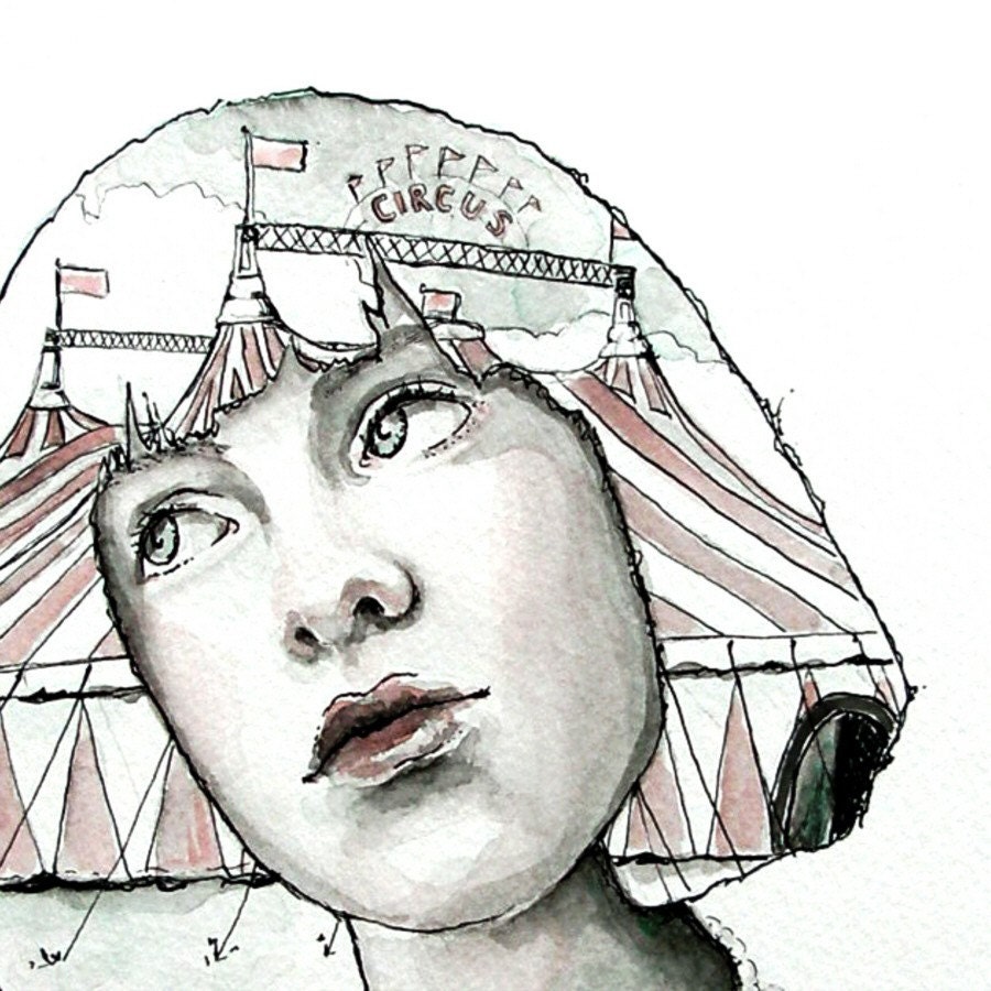 Circus -- signed (8x10)  Print of an Original Ink and Watercolor Painting -- PalePreoccupation