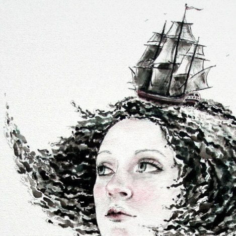 Secrets of the Sea -- signed (8x10) Print of an Original Ink and Acrylic Painting -- PalePreoccupation