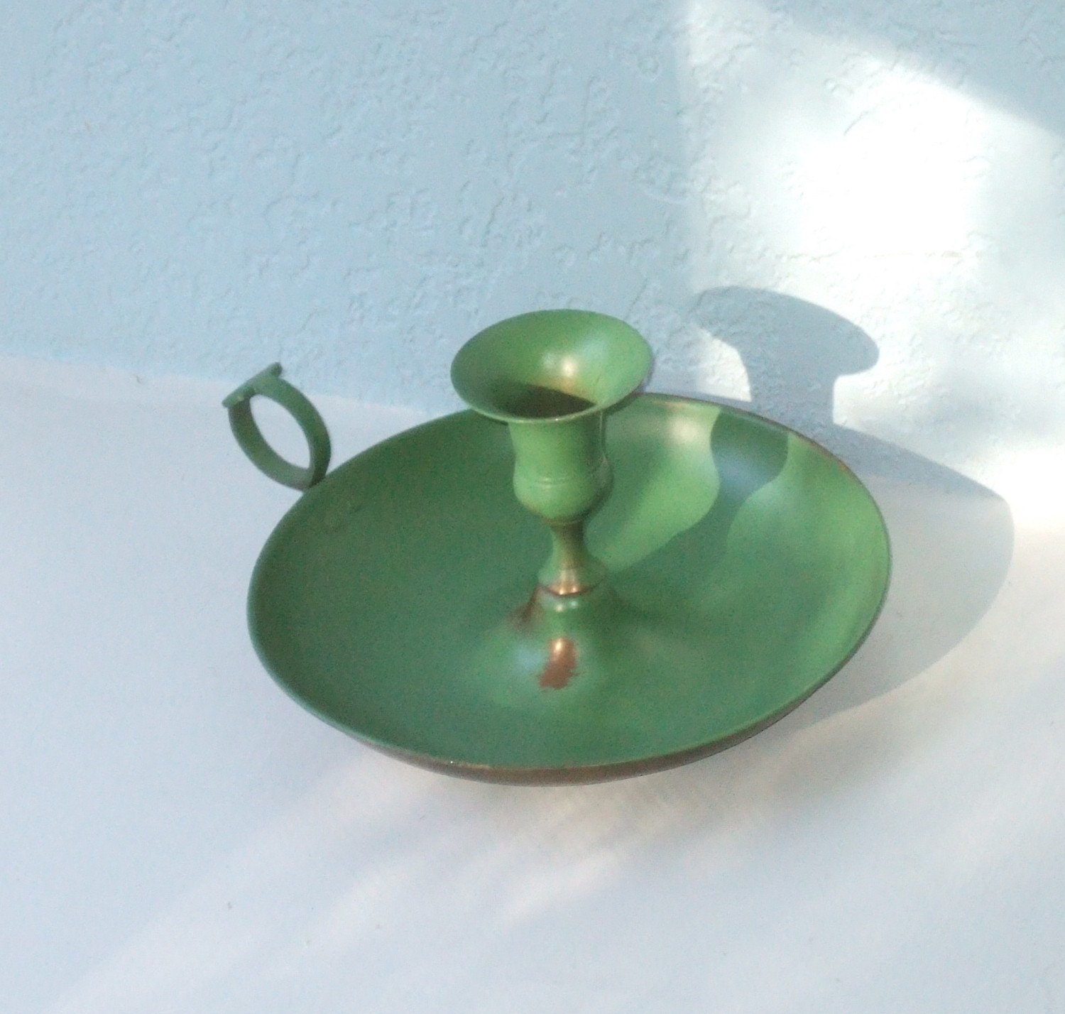 Large Brass Candlestick in Leafy Green