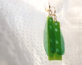 Upcycled  earrings green plastic and goldpated