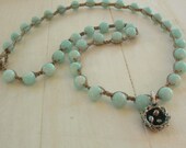 Amazonite crochet necklace, bird nest pendant, Bohemian jewelry, Mothers Day gift, Boho fashion, pastel sky blue