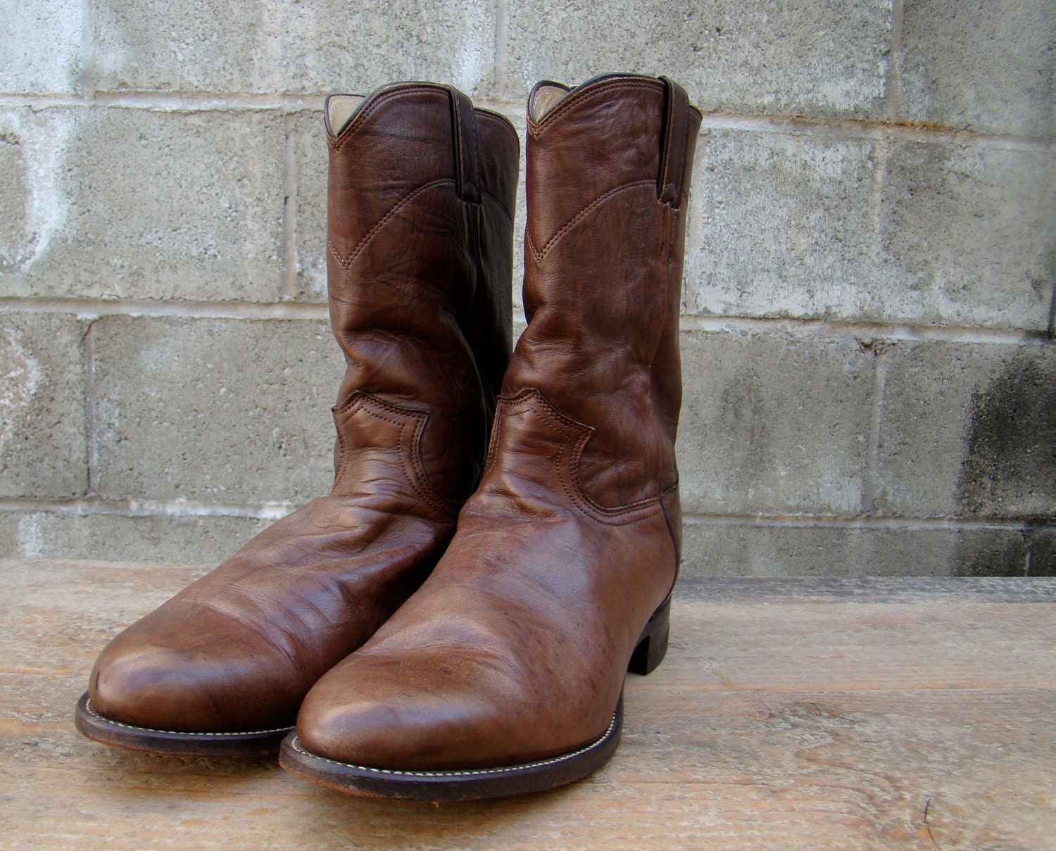 Vintage / Toffee / Roper / Country Western / JUSTIN / Cowboy Boots /  Mens 10.5 D