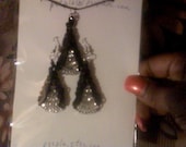 Black Tuxedo Ice Knitted Earrings and Necklace Set