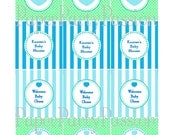 Instant Download-Mint Green and Teal Blue Square Or Circle Labels or Tags, EDITABLE and PRINTABLE-PDF Files, You Type Your Own Text