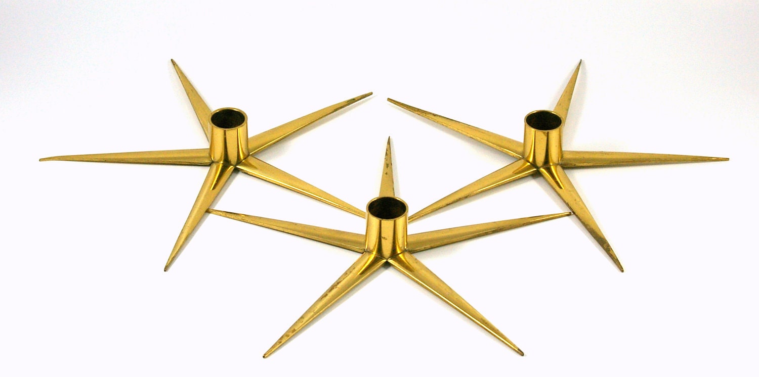 Three Brass Star Candle Holders -- Made in Sweden by IBE KONST - bitofbutter