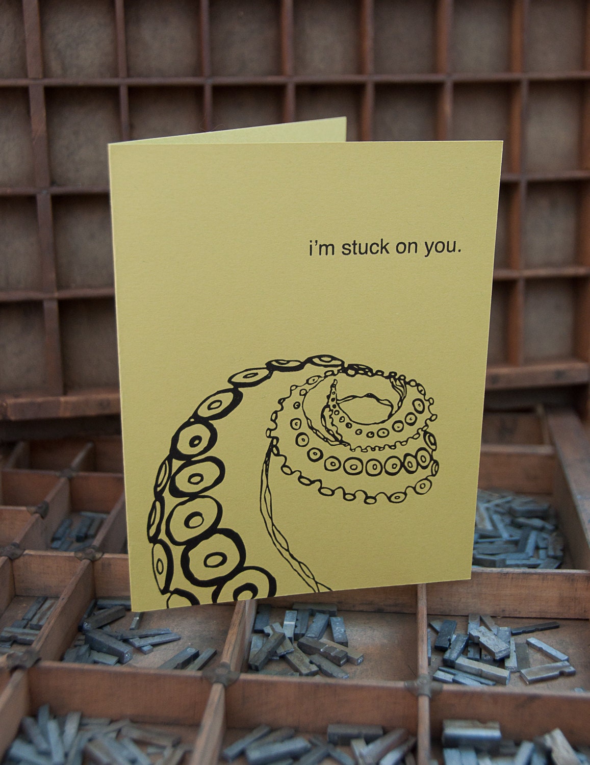 Octopus tentacle letterpress card Stuck on you