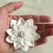 White on White Felt Flower Pin with Vintage White Button and Pearls and Hand Embroidery