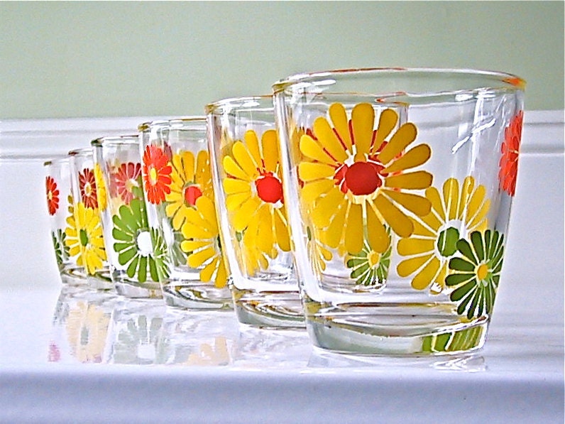 Vintage Flower Power Sour Cream glasses