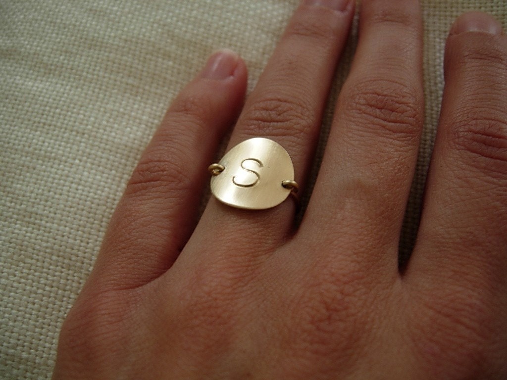Hand Stamped 14k Gold Fill Initial (engraved) Ring