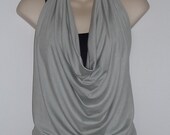 Wanderlust drape cowl neck halter top stretch jersey multi way convertible design light grey by Miss Fancypants on Etsy