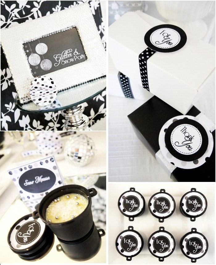 HALF PRICE - NEW Glitter and Snow  Holiday Collection - Printable Party with Customizable Templates
