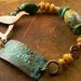 Verdigris Copper Bracelet Turquoise Yellow Bird OOAK