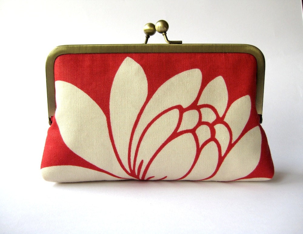Lotus flower in silk lining clutch purse bag Bag Noir, Bridesmaids clutch, Weddings, Bride formal clutch purse, Wedding accessory