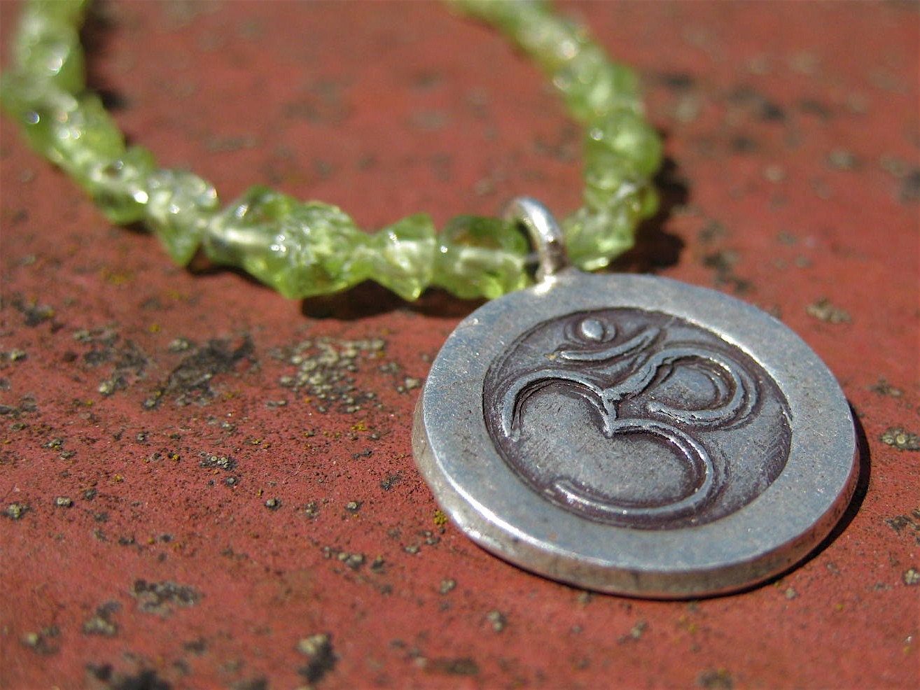 Om Charm Keepsake with Green Peridot Chip Necklace