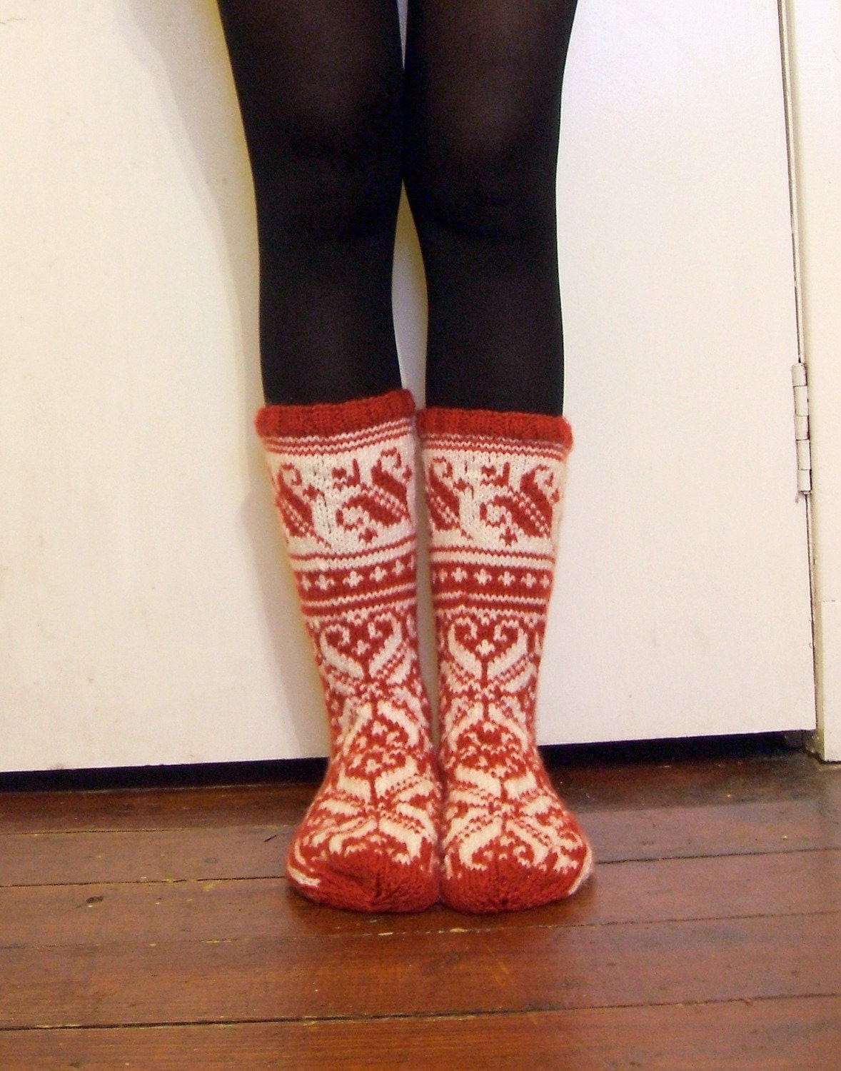Hand-knitted Red Warm Winter Socks